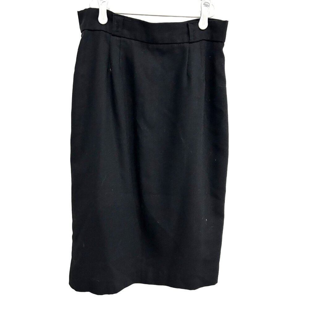 Vintage Pearl Gordon Black Pencil Skirt High Waist Knee Length Size 14
